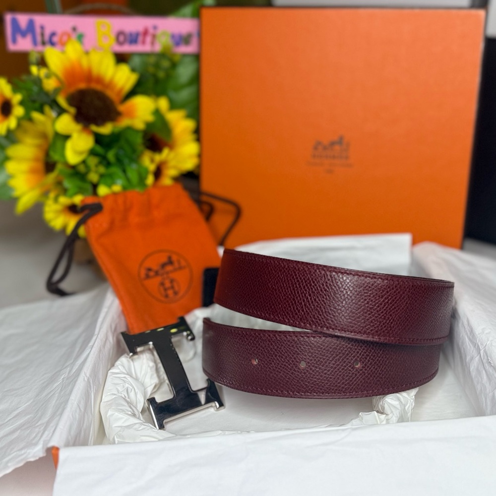Auth HERMES EUC H Belt 70SV F Engraved Red/Black Reversible W/Box BA020136 - Picture 4 of 17